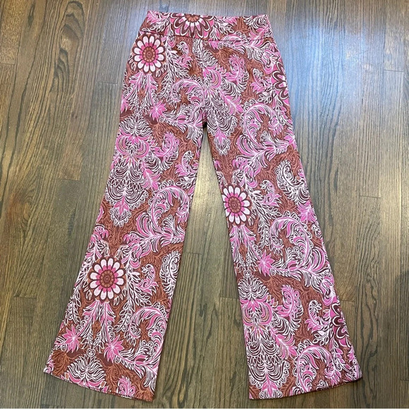 ANTHROPOLOGIE MAEVE Maria Paisley Boho Pink Metallic PANTS Flare Gold 10 - Picture 12 of 12